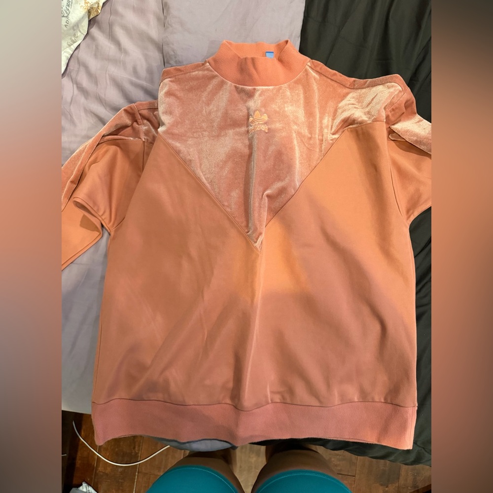 adidas Peach Velvet-Panel Mock Neck Sweatshirt